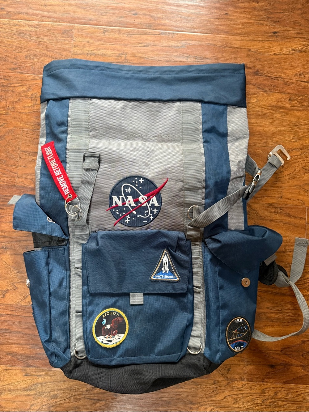 Branded Men's Roll-Top Backpack in Navy and Gray